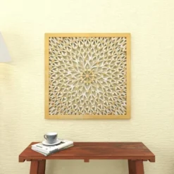 Wood Floral Handmade Intricately Carved Wall Decor With Mandala Design Light Brown - Olivia & May -Home Decoration Store GUEST 46b083e2 7ddf 4d75 8654 14344e8afdf3