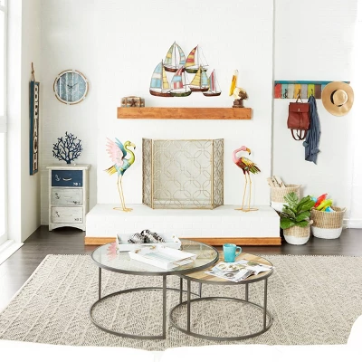 Wood Sail Boat Ship Wheel Wall Decor With Distressing Blue - Olivia & May 8 Wood Sail Boat Ship Wheel Wall Decor With Distressing Blue - Olivia & May - Image 6