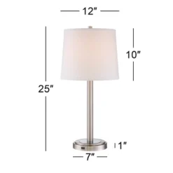 360 Lighting Camile Modern Table Lamps 25" High Set Of 2 Brushed Nickel With USB Charging Port Off White Drum Shade For Living Room Office House Desk -Home Decoration Store GUEST 4834b278 013c 4614 b210 0838bf7afeb4