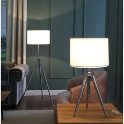 64" X 47" Mid-Century Adjustable Tripod Metal Floor Lamp Chrome/Silver - Ore International -Home Decoration Store GUEST 493798f7 d8e9 4cea 8619 2aa25c12b3f2 1