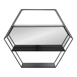 28" X 24" Lintz Hexagon Decorative Wall Mirror Shelf Black - Kate & Laurel All Things Decor