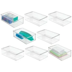 MDesign Plastic Stackable Home, Office Supplies Storage Box, 8 Pack - Clear -Home Decoration Store GUEST 4a50837e 1e85 47af 9dba 57d677444d35