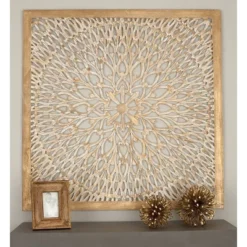 Wood Floral Handmade Intricately Carved Wall Decor With Mandala Design Light Brown - Olivia & May -Home Decoration Store GUEST 4b38a7d7 0fa7 41cd 9766 6ffbc65d1226