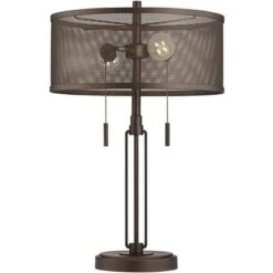 Franklin Iron Works Dayn Industrial Accent Table Lamps Set Of 2 23" High Bronze Metal LED Mesh Shade For Bedroom Living Room Bedside Nightstand Office -Home Decoration Store GUEST 4d5d066b c66e 4c43 911d 278ca7926ff1