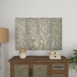 Metal Tree Wall Decor With Embossed Design Set Of 4 Brown - Olivia & May -Home Decoration Store GUEST 4d817638 3c82 47ee 8e4e d1c1d66c1af5