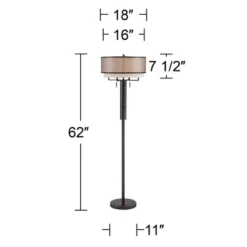 Franklin Iron Works Alamo Industrial Rustic Floor Lamp 62" Tall Bronze Metal Sheer Organza Outer Linen Fabric Inner Double Drum Shade For Living Room -Home Decoration Store GUEST 5265f35b 3d09 4304 b50d 0dab942ffd48