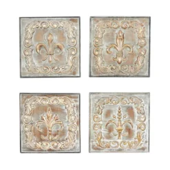 Metal Fleur De Lis Embossed Wall Decor Set Of 4 Brass - Olivia & May -Home Decoration Store GUEST 549e06a1 36ed 416d 85ff b312a236404b