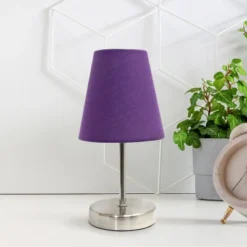 10.5" Petite Metal Stick Bedside Table Desk Lamp In Sand Nickel With Fabric Shade Purple - Creekwood Home -Home Decoration Store GUEST 559bae34 39f6 4929 9c6d 81e10c37aa1c