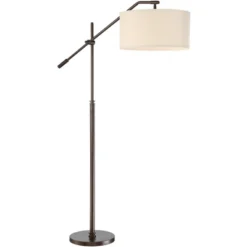 Possini Euro Design Industrial Floor Lamp Adjustable Arm 62.5" Tall Oiled Bronze Metal Light Brown Linen Drum Shade For Living Room Reading -Home Decoration Store GUEST 573c1af1 0c98 4e89 ad2d 7247d349f417
