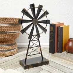 Farmlyn Creek Metal Windmill For Farmhouse Decor, Rustic Home Decorations (8 X 14 Inches)