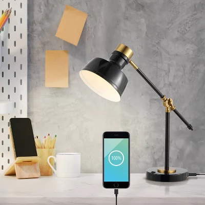 18.5" Allegra Farmhouse Adjustable Cantilever Task Lamp With USB Charging Port (Includes LED Light Bulb) - JONATHAN Y 7 18.5" Allegra Farmhouse Adjustable Cantilever Task Lamp With USB Charging Port (Includes LED Light Bulb) - JONATHAN Y - Image 5