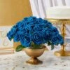 Bright Creations 60 Pack Artificial Blue Foam Roses, Faux Fake Flower Heads With Stems & Leaves For Decor & Craft, 136 Piece, 3 In