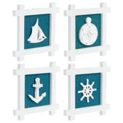 Okuna Outpost 4 Pack Coastal Decor For Home, Hanging Nautical Wall Decorations For Beach Theme Bathroom, 5.9 X 5.9 In, White, Blue -Home Decoration Store GUEST 5ba8087c 0b06 4973 8864 1a4b5ff81707