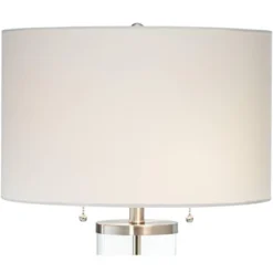 Possini Euro Design Fritz Modern Table Lamp 26 1/2" High Silver Clear Glass Column With USB And AC Power Outlet In Base Drum Shade For Bedroom Desk -Home Decoration Store GUEST 5cdb1959 336d 4d28 80b8 7fd77310c8d7