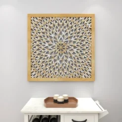 Wood Floral Handmade Intricately Carved Wall Decor With Mandala Design Light Brown - Olivia & May -Home Decoration Store GUEST 61011271 1c93 4f33 87cf 336654377d85