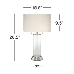Possini Euro Design Fritz Modern Table Lamp 26 1/2" High Silver Clear Glass Column With USB And AC Power Outlet In Base Drum Shade For Bedroom Desk -Home Decoration Store GUEST 6119309c 0f87 4af7 ae8c 63aeb091be4f