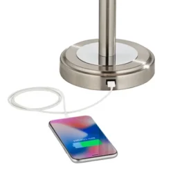 360 Lighting Camile Modern Table Lamps 25" High Set Of 2 Brushed Nickel With USB Charging Port Off White Drum Shade For Living Room Office House Desk -Home Decoration Store GUEST 63eb9f7d 0464 464c 873c 9d1522555def
