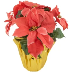 Northlight 14.5" Dark Pink Artificial Christmas Poinsettia With Gold Wrapped Base -Home Decoration Store GUEST 6531c1fe 197d 4201 90d5 924800950c7e