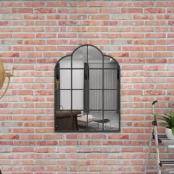 Metal Window Pane Inspired Wall Mirror With Arched Tops And Studs Black - Olivia & May -Home Decoration Store GUEST 671dc340 2d0f 43b3 9af3 646db00baf15