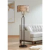 Franklin Iron Works Marlowe Rustic Farmhouse Floor Lamp 60 1/2" Tall Bronze Metal Oster Woven Burlap Fabric Inner Drum Shade For Living Room Bedroom -Home Decoration Store GUEST 67a80839 8a47 491c a811 4699294e74f5