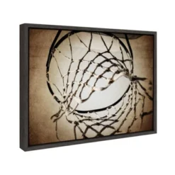 18" X 24" Sylvie Basketball Net Framed Canvas Wall Art By Shawn St. Peter Gray - DesignOvation