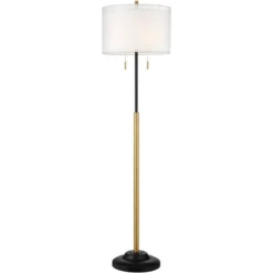 Possini Euro Design Roxie Modern Floor Lamp Standing 65 1/2" Tall Brass Black Metal Sheer Linen Double Drum Shade For Living Room Bedroom Office House -Home Decoration Store GUEST 6a58b4bc 82f7 4c08 9cf3 fdaf6100be60