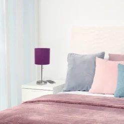 19.5" Bedside USB Port Feature Metal Table Desk Lamp Brushed Steel With Purple Fabric Shade - Creekwood Home -Home Decoration Store GUEST 6b3bf575 469f 4d99 9e32 d662624da8d5