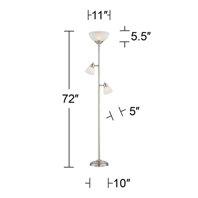360 Lighting Ellery Modern Torchiere Floor Lamp With Side Lights 72" Tall Brushed Nickel Frosted White Glass Shade For Living Room Reading Bedroom 7 360 Lighting Ellery Modern Torchiere Floor Lamp With Side Lights 72" Tall Brushed Nickel Frosted White Glass Shade For Living Room Reading Bedroom - Image 5