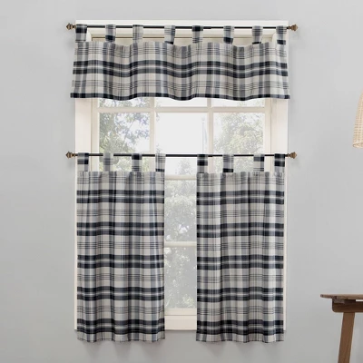 Blair Farmhouse Plaid Semi-Sheer Tab Top Kitchen Curtain Valance And Tiers Set - No. 918 3 Blair Farmhouse Plaid Semi-Sheer Tab Top Kitchen Curtain Valance And Tiers Set - No. 918