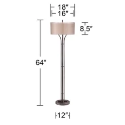 Franklin Iron Works Tristan Modern Floor Lamp 64" Tall Deep Bronze Metal Sheer Outer Linen Inner Double Drum Shade For Living Room Bedroom Office Home -Home Decoration Store GUEST 70000a22 23fd 4a4c 88f8 c25cf7f0ce4c