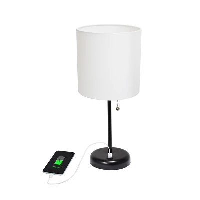 19.5" Bedside USB Port Feature Metal Table Desk Lamp Black With White Fabric Shade - Creekwood Home 5 19.5" Bedside USB Port Feature Metal Table Desk Lamp Black With White Fabric Shade - Creekwood Home - Image 3
