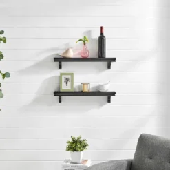 24" Set Of 2 Floating Wall Decor Display Ledge Shelves Black - Danya B.