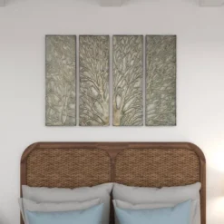 Metal Tree Wall Decor With Embossed Design Set Of 4 Brown - Olivia & May -Home Decoration Store GUEST 73d79967 f9e6 4048 ba93 928175e2e271