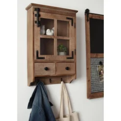 Hutchins Decorative Farmhouse Wood Wall Cabinet With Window Pane Glass Door Rustic Brown - Kate & Laurel All Things Decor -Home Decoration Store GUEST 7553564d 7e1c 4ce2 920b 8981123d08c2