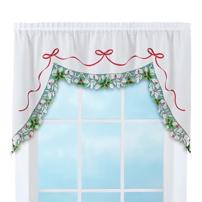 Collections Etc Holly Border Curtain Swag Holiday Valance 6 Collections Etc Holly Border Curtain Swag Holiday Valance - Image 4