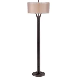 Franklin Iron Works Tristan Modern Floor Lamp 64" Tall Deep Bronze Metal Sheer Outer Linen Inner Double Drum Shade For Living Room Bedroom Office Home -Home Decoration Store GUEST 78660775 c64c 409a 8240 197f96082581