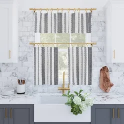Set Of 2 Slub Textured Striped Cotton Cafe Curtain Tiers Black/White - Archaeo -Home Decoration Store GUEST 78afc223 69c8 40d6 ad73 6898357547a5