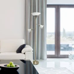 Torchiere Floor Lamp With 2 Reading Lights And Scalloped Glass Shades Antique Brass - Lalia Home -Home Decoration Store GUEST 7a7a6b48 e826 43f1 be9d a87a2c0eee2d