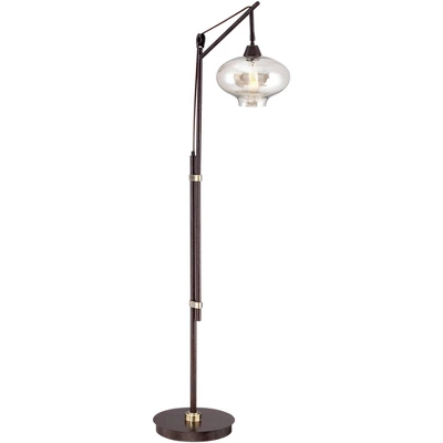 Franklin Iron Works Industrial Downbridge Floor Lamp 66" Tall Bronze Cognac Glass Dimmable LED Edison Bulb For Living Room Reading Office 6 Franklin Iron Works Industrial Downbridge Floor Lamp 66" Tall Bronze Cognac Glass Dimmable LED Edison Bulb For Living Room Reading Office - Image 4
