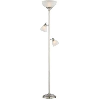 360 Lighting Ellery Modern Torchiere Floor Lamp With Side Lights 72" Tall Brushed Nickel Frosted White Glass Shade For Living Room Reading Bedroom 8 360 Lighting Ellery Modern Torchiere Floor Lamp With Side Lights 72" Tall Brushed Nickel Frosted White Glass Shade For Living Room Reading Bedroom - Image 6