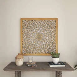 Wood Floral Handmade Intricately Carved Wall Decor With Mandala Design Light Brown - Olivia & May -Home Decoration Store GUEST 816e75ad d0a9 4601 a6f3 5917746c7cb1