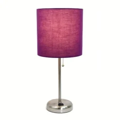 19.5" Bedside Power Outlet Base Metal Table Desk Lamp Brushed Steel With Fabric Shade Purple - Creekwood Home -Home Decoration Store GUEST 81a4d69f c2f9 4ef7 80c6 47abfd7ada6c