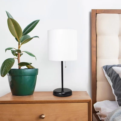 19.5" Bedside USB Port Feature Metal Table Desk Lamp Black With White Fabric Shade - Creekwood Home 9 19.5" Bedside USB Port Feature Metal Table Desk Lamp Black With White Fabric Shade - Creekwood Home - Image 7