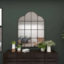 Metal Window Pane Inspired Wall Mirror With Arched Tops And Studs Black - Olivia & May -Home Decoration Store GUEST 8501d2c7 182a 4648 add5 479dba4be739