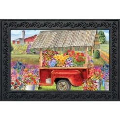Spring Farm Floral Doormat Flower Cart Indoor Outdoor 30" X 18" Briarwood Lane