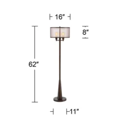 Franklin Iron Works Durango Rustic Farmhouse Floor Lamp 62" Tall Oiled Bronze Metal 3 Light LED Brown Sheer Drum Shade For Living Room Bedroom Office -Home Decoration Store GUEST 86161ebf ca90 4502 aa35 aac87ef1550e