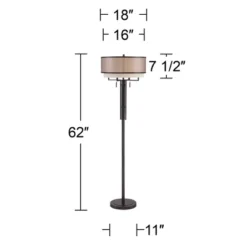 Franklin Iron Works Alamo Industrial Rustic Floor Lamp 62" Tall Bronze Metal Sheer Organza Outer Linen Fabric Inner Double Drum Shade For Living Room -Home Decoration Store GUEST 87497bf2 97ca 4005 93f7 1d7a653b1bc3