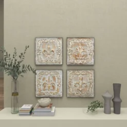 Metal Fleur De Lis Embossed Wall Decor Set Of 4 Brass - Olivia & May -Home Decoration Store GUEST 8cf31fa1 7be4 4ae2 a163 aa81c0e806a6