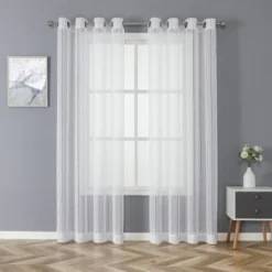 Kate Aurora 2 Piece Metallic Shimmer Chic Striped Flax Styled Sheer Grommet Top Curtains -Home Decoration Store GUEST 91ea9909 4fbe 4534 8504 5174cd3f6a46