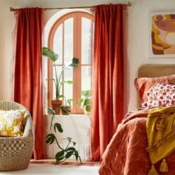 1pc Light Filtering Velvet Macrame Trim Window Curtain Panel Burnt Orange - Opalhouseâ„¢ Designed With Jungalowâ„¢